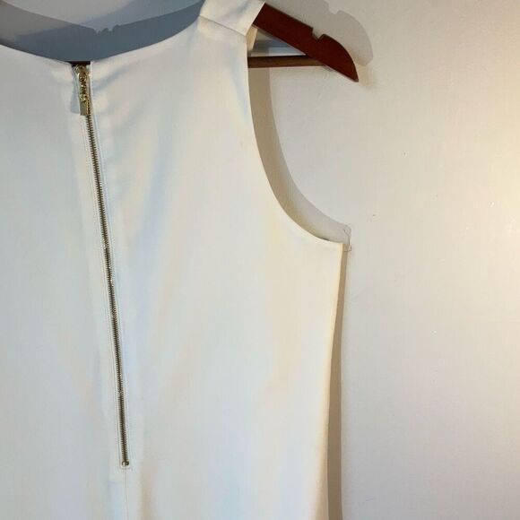 Oleg Cassini White Pleated Sleeveless Sheath Dress, 2. Mature Wedding, Vow Renew - Picture 6 of 10